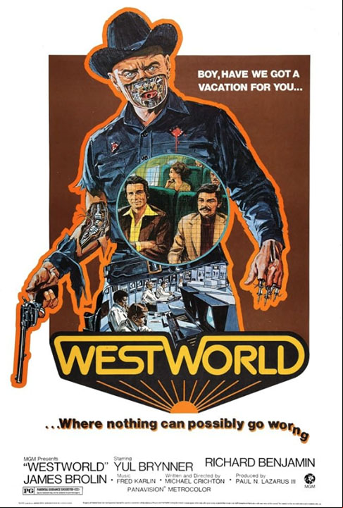 “Westworld” (1973): A trama do filme se a em um parque temático futurista em que os visitantes podem viver aventuras no Velho Oeste com androides programados para satisfazer todos os seus desejos.